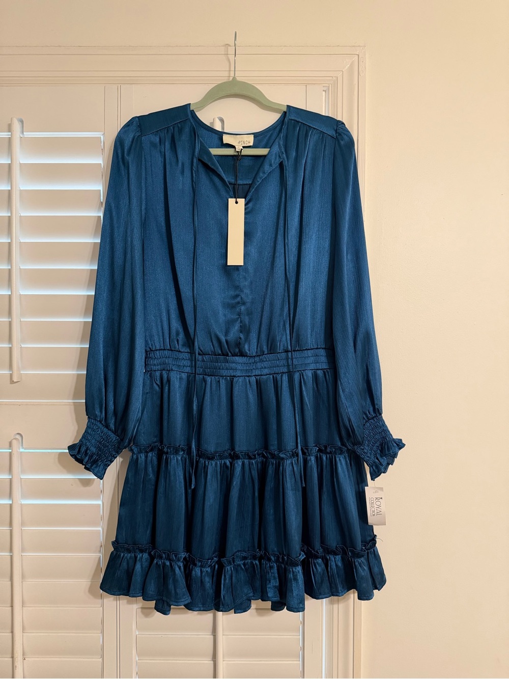 Pinch Teal Blue Ruffled Long-Sleeve Tiered Dress